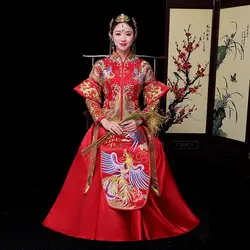 Китай Стиль торжественное платье свадебное платье вышивка cheongsam элегантные тост костюмы за рубежом традиционные невесты Qipao платья женские