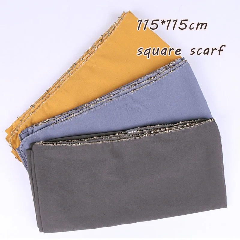 

NEW style square bubble chiffon hijab scarf gold plate chain hijab solid color muslim scarves for women 115*115cm