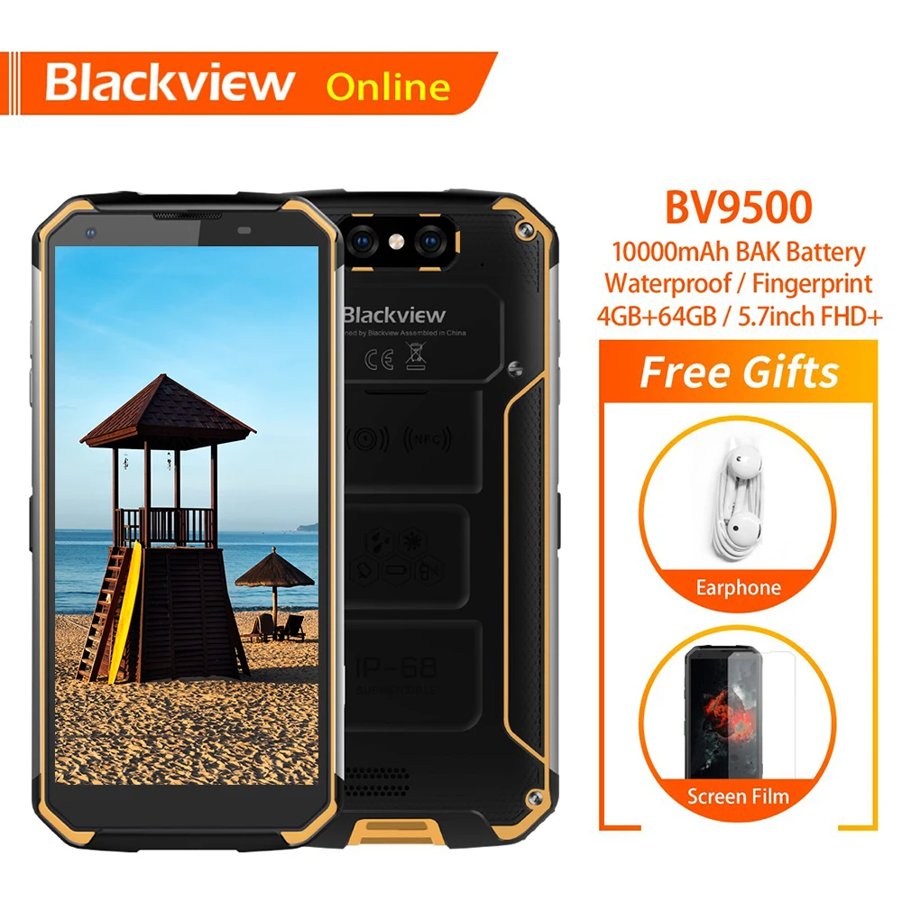 

Blackview BV9500 5.7" Smartphone Waterproof 4GB+64GB 18:9 Screen MT6763T Octa-Core Dual SIM Android 8.1 10000mAh 4G Mobile Phone
