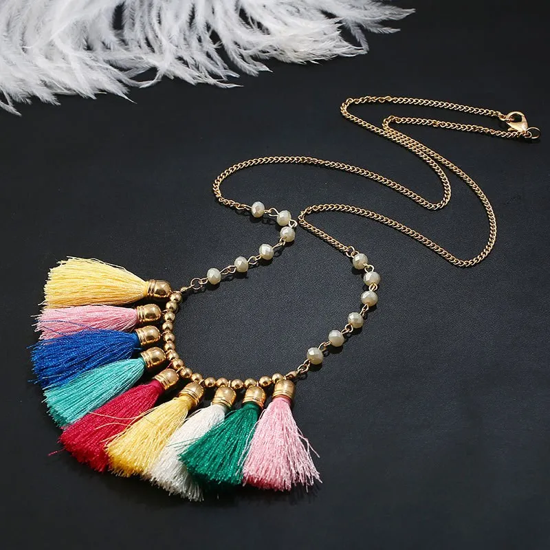 Fashion Women Colorful Tassel Necklaces & Pendants Collar Jewelry Long Necklacein Pendants from