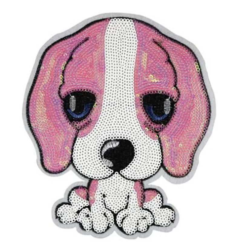 

New arrival 18CM Pink Dog Patch Sequins embroidered Biker Patches for Clothing Stickers Christmas Diy accessory Free shipping