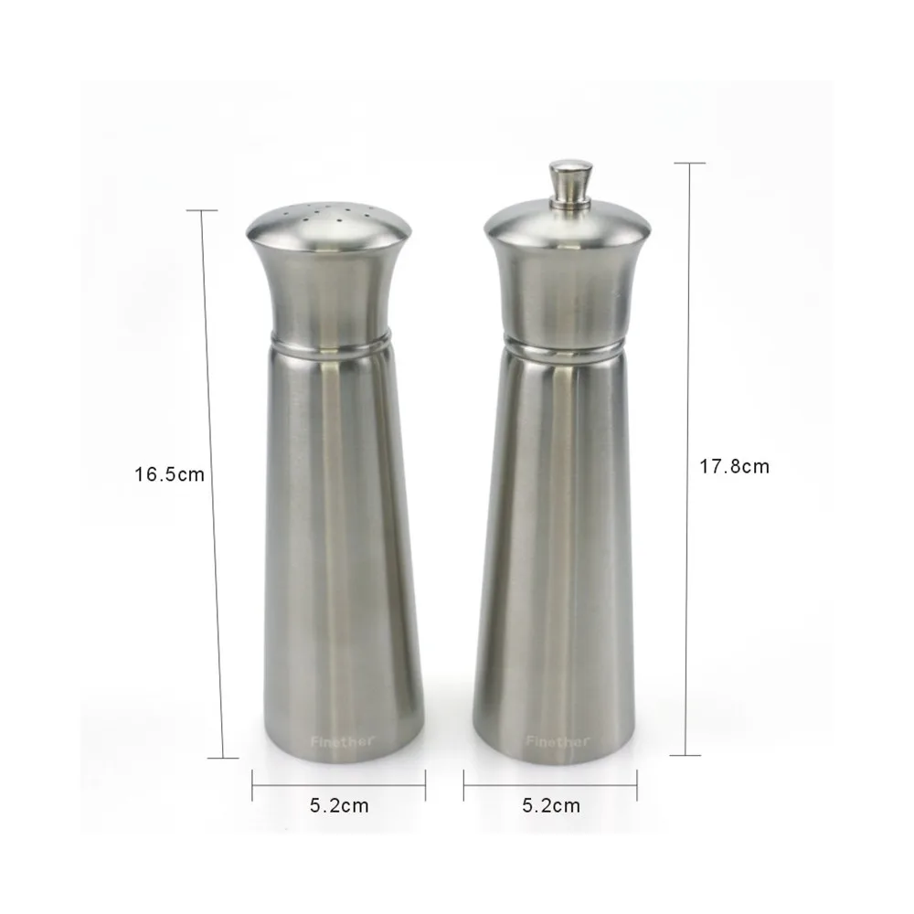 Finether 2Pcs Stainless Steel Manual Salt Shaker and Pepper Mill Grinder Seasoning Home Kitchen Tools Grinding  Machine6