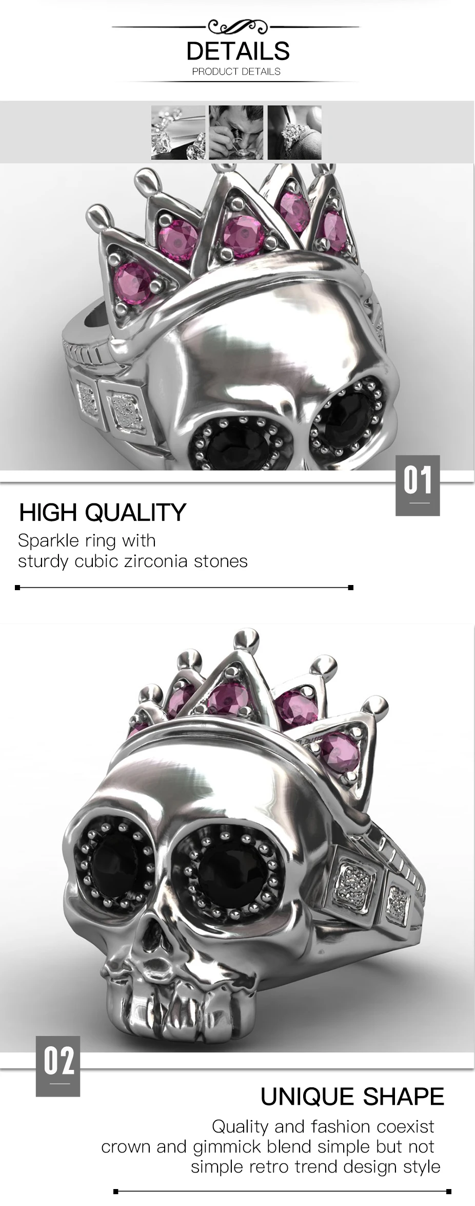 SEDEX кольцо с розовой короной и черепом, высокое качество, модное байкерское кольцо с черепом, мужские ювелирные изделия, дизайн