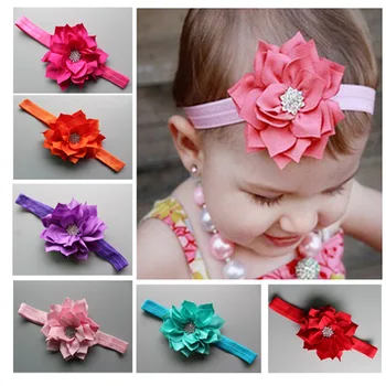 

Free shipping 13color Rhinestone Multi-petal Lotus Flower with Elastic Shining Headband kids hair accessories 30pcs/lot