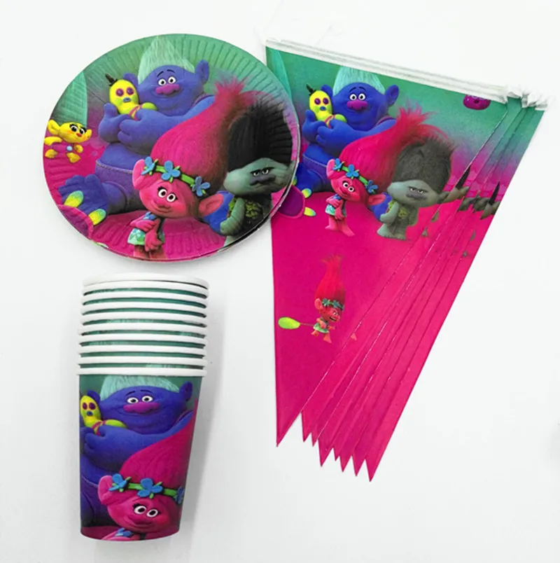 Buy 21PCS/LOT TROLLS PLATES TROLLS CUPS KIDS BIRTHDAY