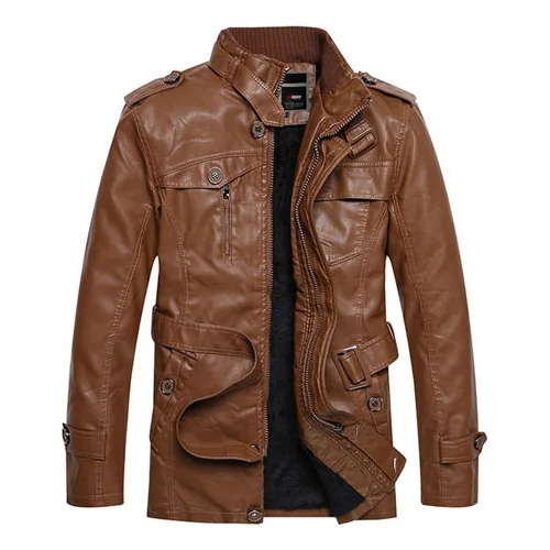 LKBEST новая зимняя куртка мужская повседневная кожаная куртка и пальто из искусственной кожи замшевая шерстяная подкладка мотоциклетная куртка мужская PY17 - Цвет: KHAKI