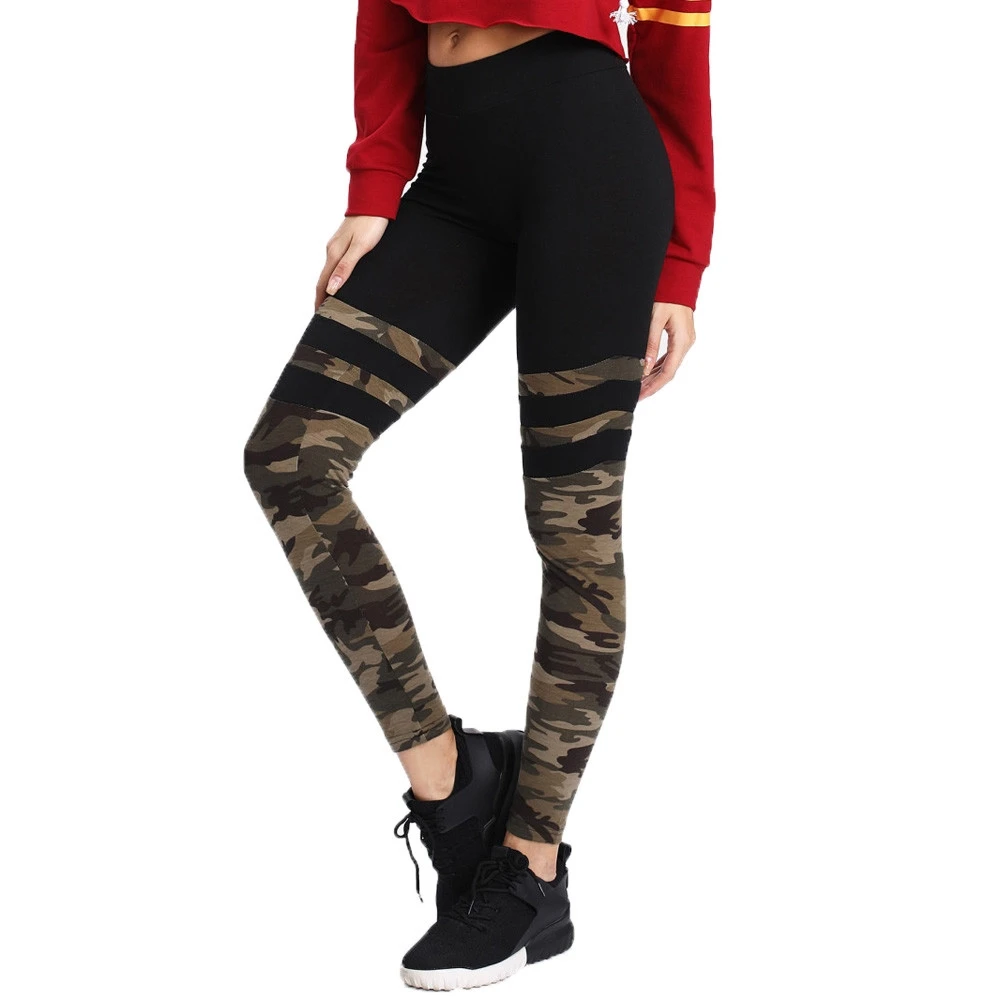 2018  New Women Camo Stitching Sports Pants  Fitness Leggings Running Stretch Trousers  19JUN14