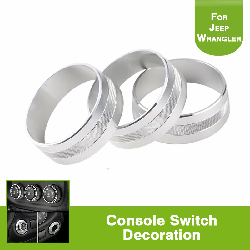 

3PCS Audio Air Conditioning Button Cover Decoration Twist Switch Ring Trim for Jeep Wrangler JK JKU 2011-2016
