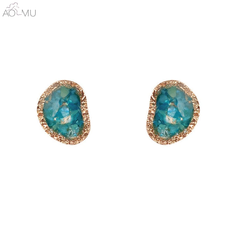 

AOMU Korea New Cute Blue Lake shape Acetic Acid Irregular Geometric Acrylic Small Stud Earrings for Women Girl Gift