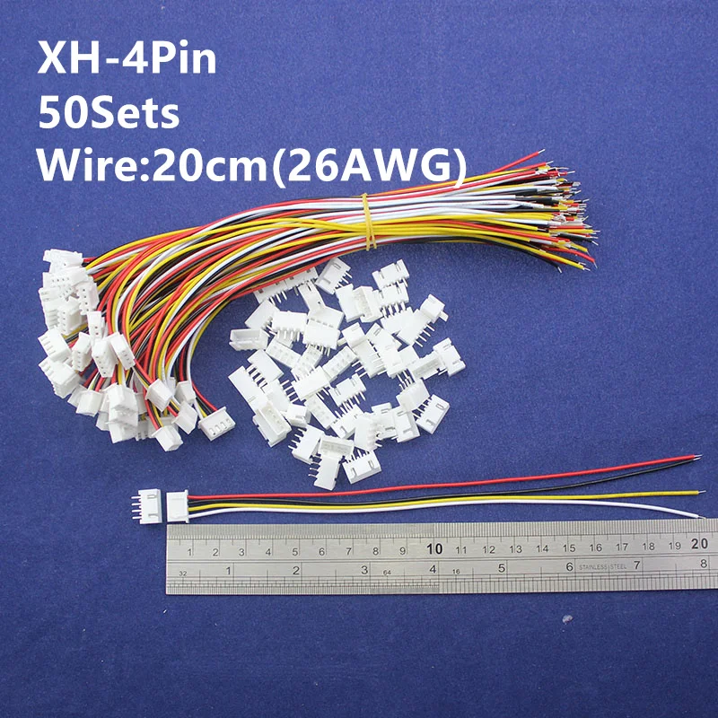 

50 sets 4pin 2.54mm Pitch 20cm wire Pin Header / Housing /Terminal Connector Wire Connectors Adaptor XH-4P Kits