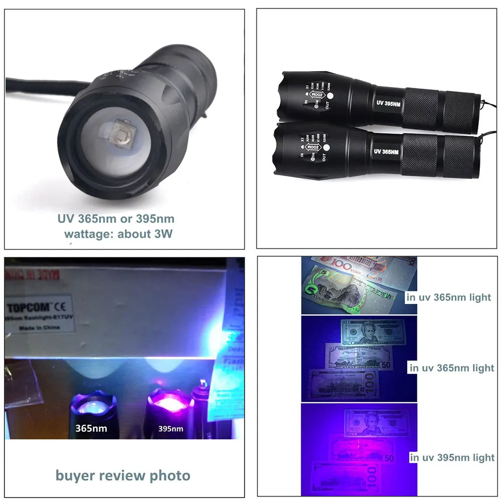 Ultraviolet 365nM 395nM 4W Power LED Aluminum Zoom UV flashlight lamp Black light Torch Ultraviolet 365nM 395nM 4W Power LED Aluminum Zoom UV flashlight lamp Black light Torch