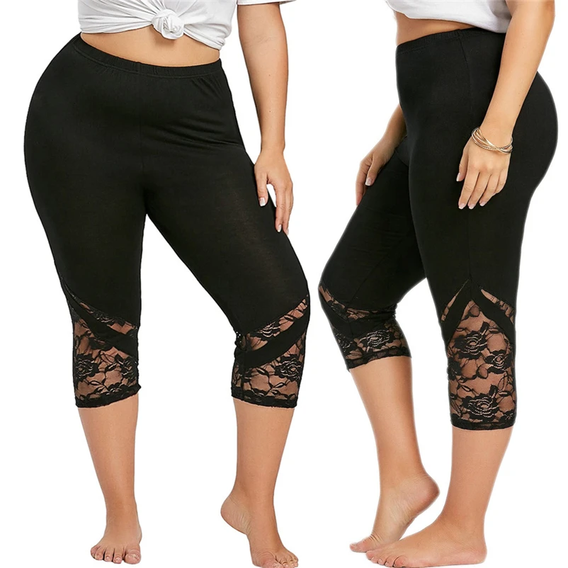 Women Lace Plus Size Skinny Pants Yoga Sport Pants Leggings Trous Cropped Running Pants Quick Drying Trousers #4JU10