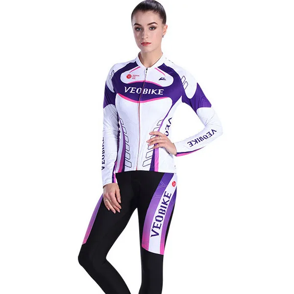 VEOBIKE, профессиональная команда, набор Джерси для велоспорта, женская осенняя одежда с длинным рукавом для велоспорта, одежда для горного велосипеда, 5D мягкая женская одежда для велоспорта - Цвет: purple long set