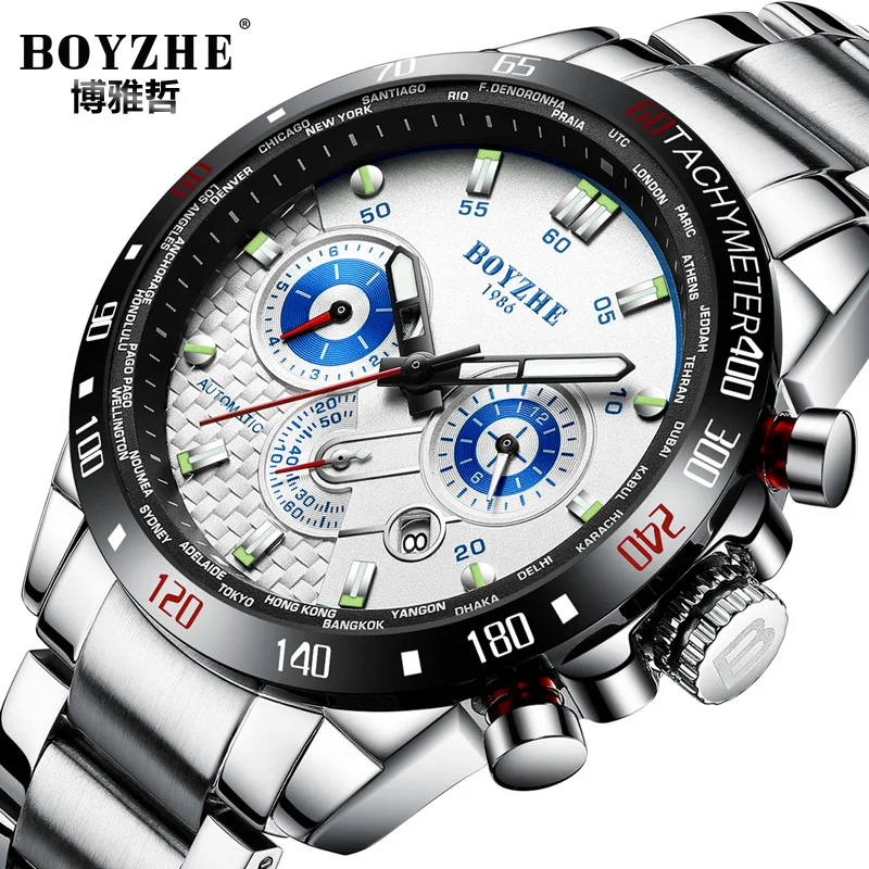 

BOYZHE Fashion Multifunction Mechanical Automatic Watch Men Sports Business Casual Stainless Steel Wrist Watches Clock for Men