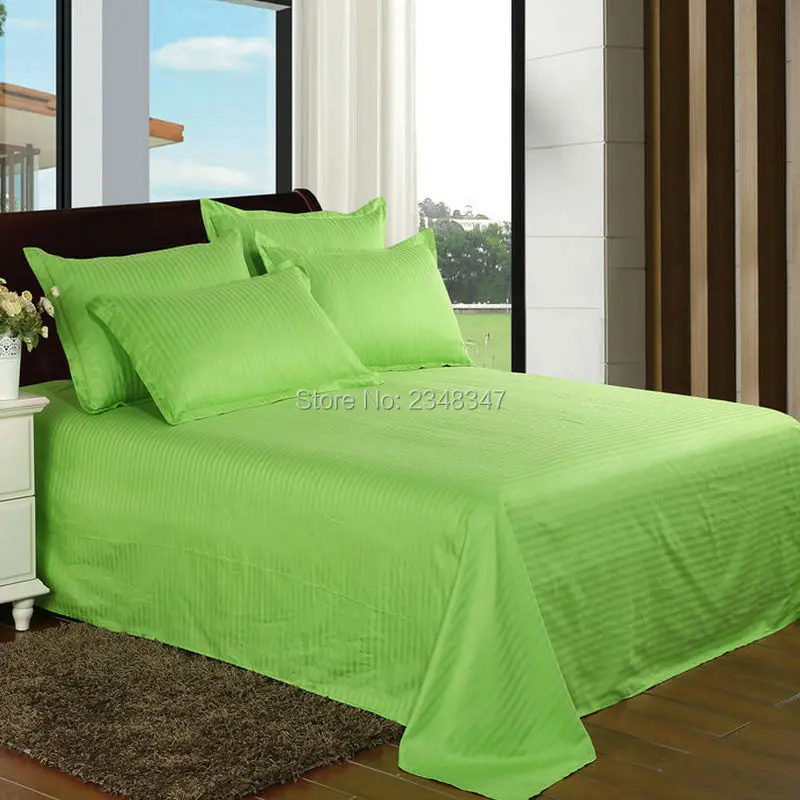 Качественный ярко-зеленый хлопок, для отеля, для дома, сатин, в полоску, Твин/Полный/Квин/Кинг размер, плоский лист, наволочка, Shams, набор, кровать, сплошной цвет