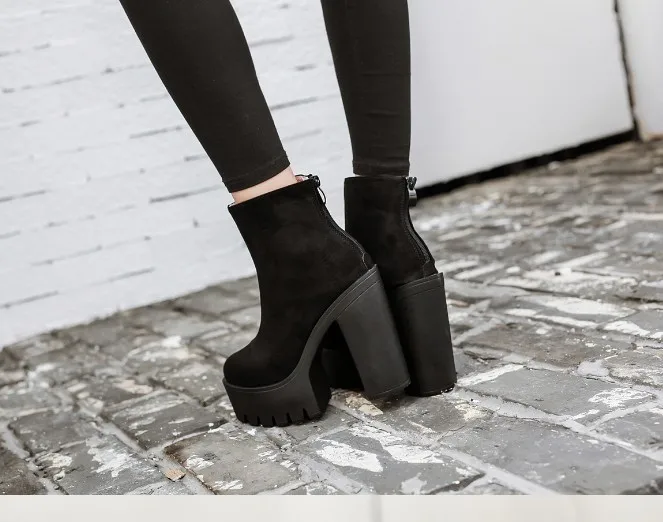 AIYKAZYSDL/женские ботильоны из искусственной кожи/замши; байкерские ботинки в байкерском стиле; обувь на очень высоком каблуке с пряжкой в стиле панк