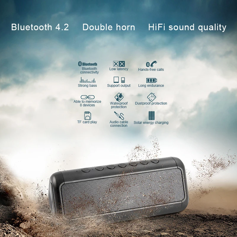 Мощный Солнечный Bluetooth Беспроводной колонка, Портативная колонка Поддержка 128G TF карта музыкальный плеер Водонепроницаемый сабвуфер громкий Динамик