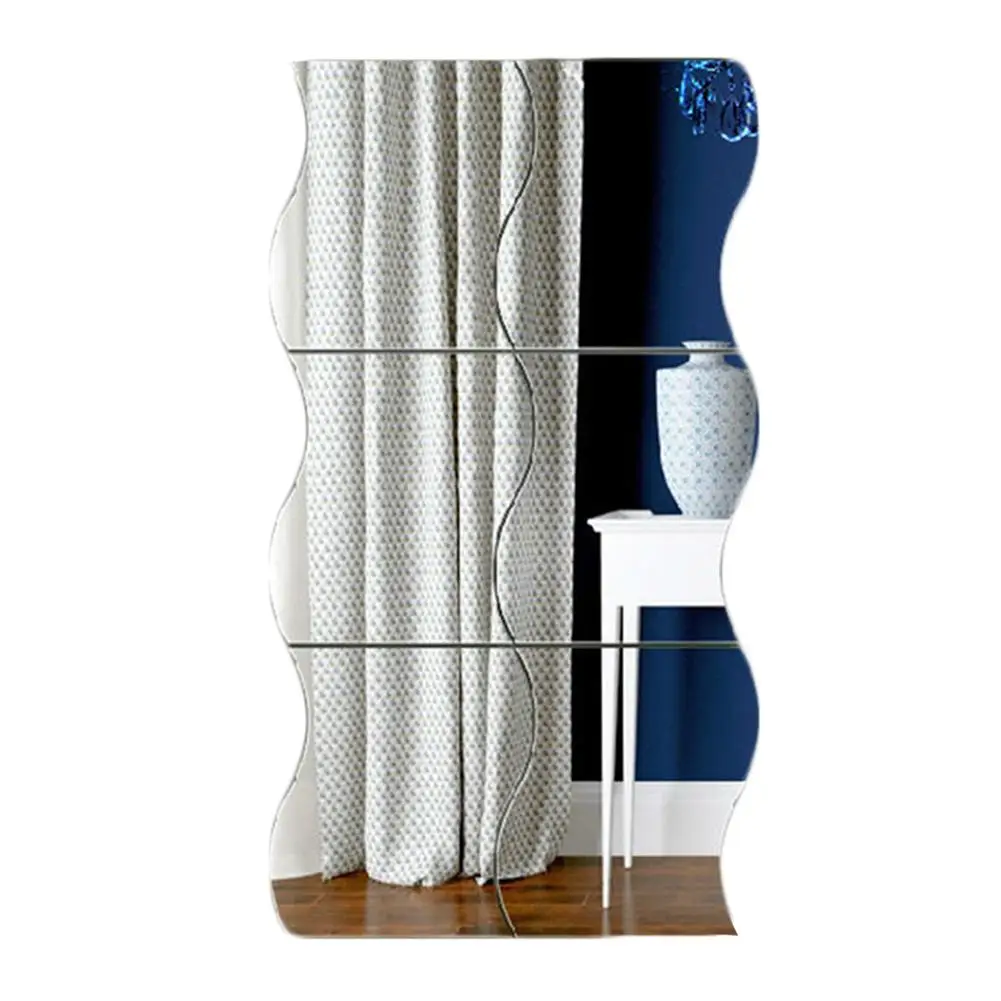 6Pcs/set 3D DIY Mirror Wall Sticker Wave Acrylic Mural Decal Removable Stickers Living room Decoration Wall Decal Art Home Decor