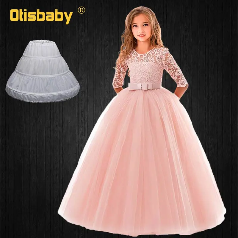 

Flower Girls Pink Tulle Ankle Length Wedding Dress Kids Birthday Party Prom Dresses Children First Communion Luxury Ball Gown