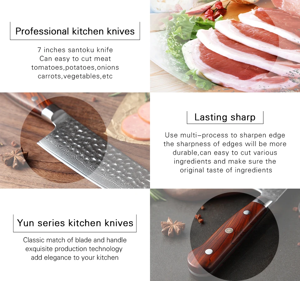 XINZUO Высокое качество 7 дюймов Santoku ножи Дамасская сталь шеф-повара кухонные ножи острый Кливер ножи подарок нож палисандр ручка