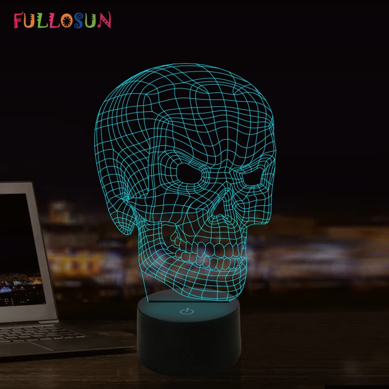 

Skull Model 3D Visual Lamp Halloween LED Decorative Lamp Colorful USB Touch Light for Novelty Gift Night Light