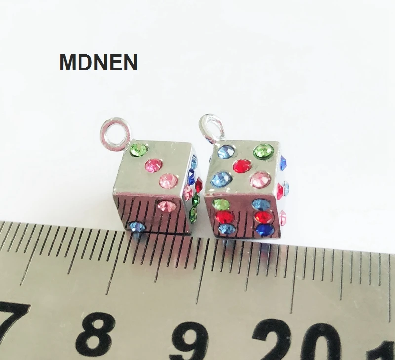 5pcs DIY accessory zinc alloy Colorful Rhinestone Dice Hang Pendant, Hang Charm Fit Diy Phone Strips free shipping