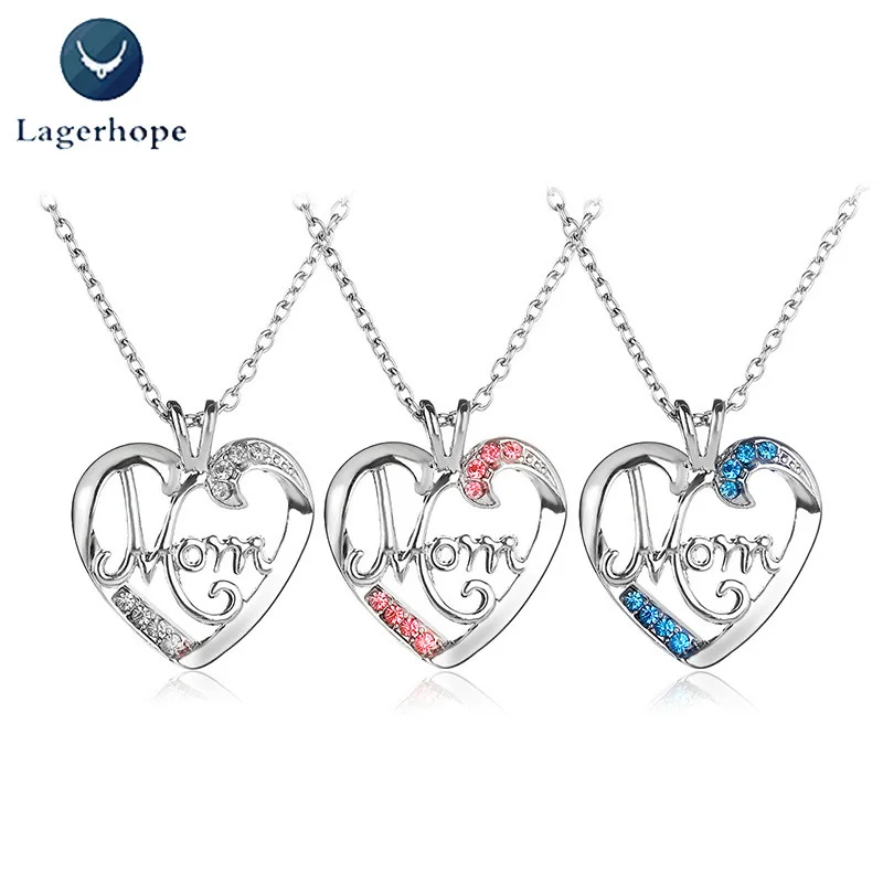 

Fashion Heart Pendant Necklace For Women Mom Letter Crystal Alloy Metal Mother's Day Gift Exquisite Necklace Jewelry Accessories