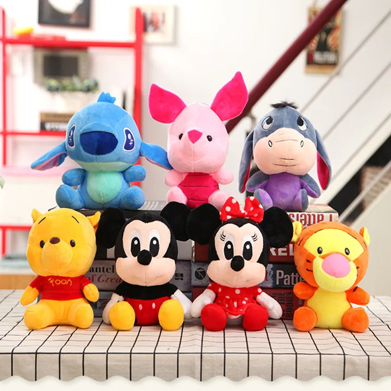 Disney Stuffed Animals Plush Mickey Mouse Minnie Winnie the Pooh Doll Lilo and Stitch Piglet Keychain Birthday Gift Kid Girl Toy