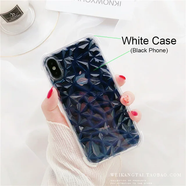 White Для iPhone X 11 Pro XR XS MAX 10 7 8 6s 6 Plus 3D Алмазная текстура противоударный Гибридный прозрачный мягкий ТПУ защитный чехол - Цвет: White