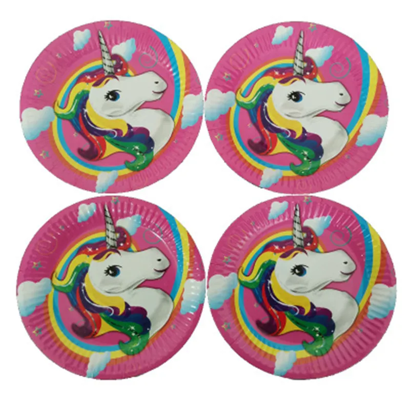 10pcs Unicorn Birthday Party Decors Disposable Tableware Kit Unicorn Cups 7 inch Plates Kids Birthday Unicornio Party Supplies