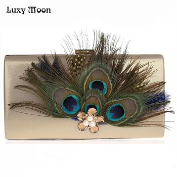 

Peacock Feather Clutch Bag Luxury Pearl Evening Bags Fashion Wallet Diamond Party Purse Wedding Bridal Handbags ZD631