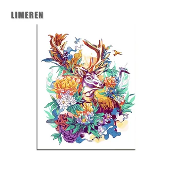 

Flower Deer Canvas Paintings Unframed Home Decoration Oil Painting By Numbers Scenery Pictures Wall Art