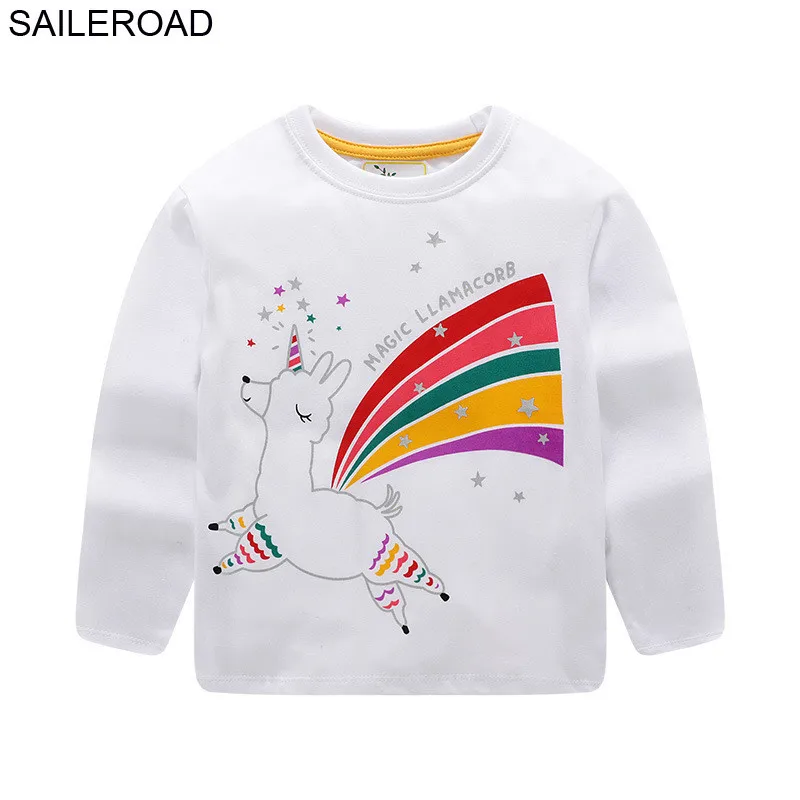 SAILEROAD/топы с длинными рукавами для девочек 7 лет, Детская рубашка с единорогом для девочек, Новая Осенняя детская футболка на день рождения Camiseta Unicornio