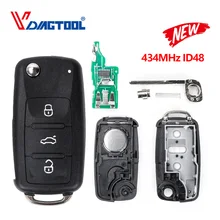 VDIAGTOOL-mando a distancia de coche inteligente plegable con tapa, 3 botones, para VW, Volkswagen, PASSAT, Polo, Skoda, Seat, 1J0959753DA, 434Mhz, con ID48