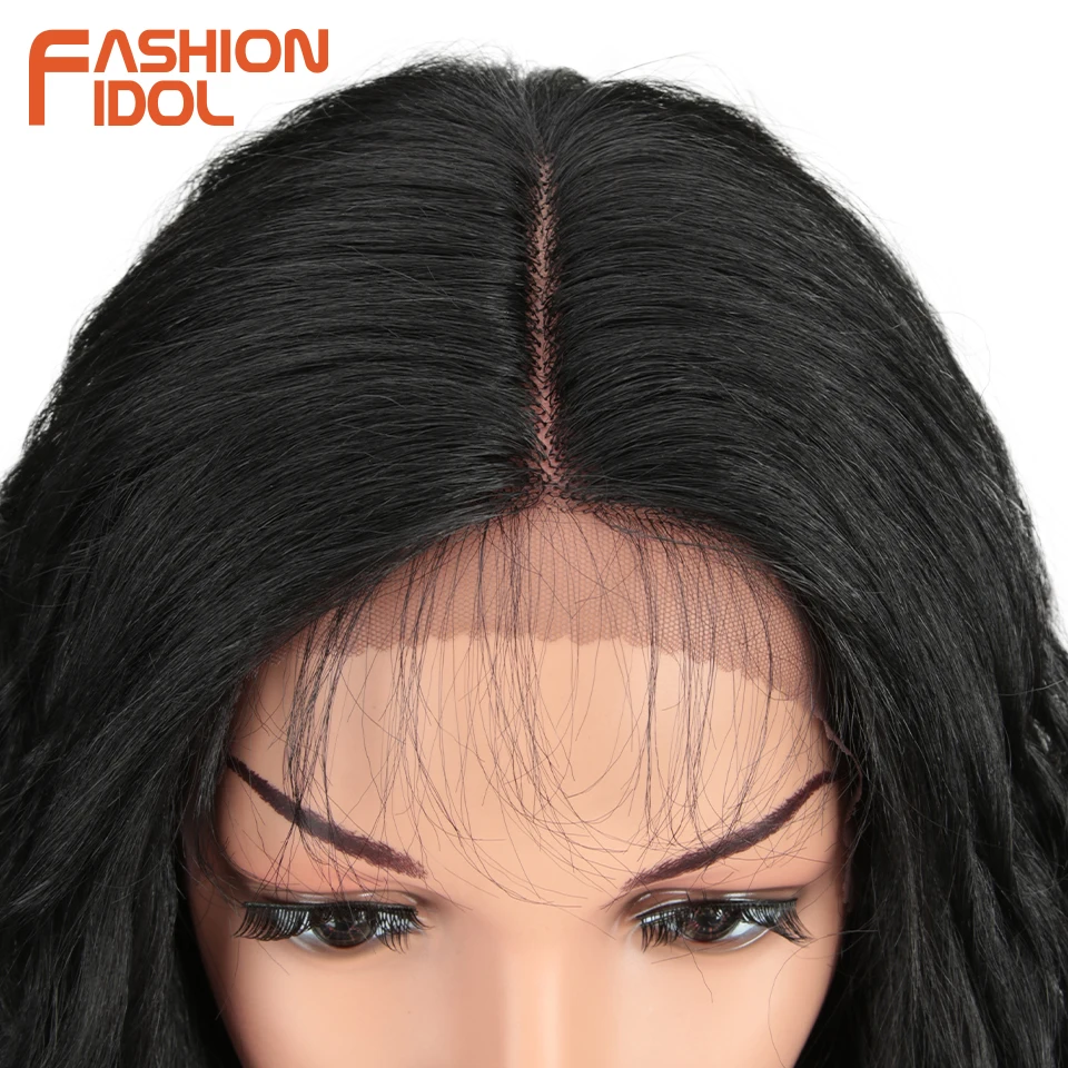 FASHION IDOL 28 inch Hair Synthetic Lace Front Wigs For Black Women Soft Loose Wave Hair Ombre Brown Pink Heat Resistant Hair