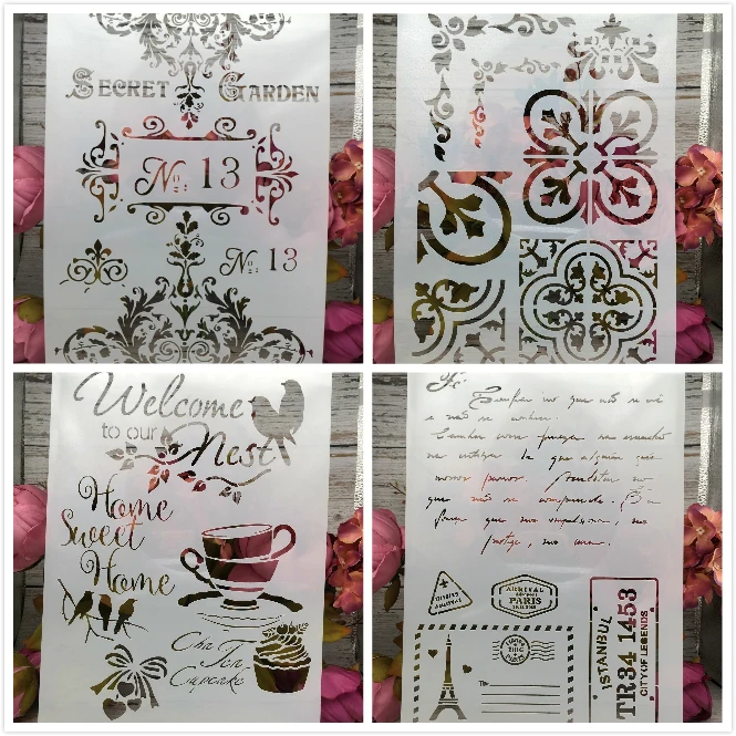 

4Pcs/Set A4 Envelop Bird Welcome DIY Layering Stencils Painting Scrapbook Coloring Embossing Album Decorative Card Template