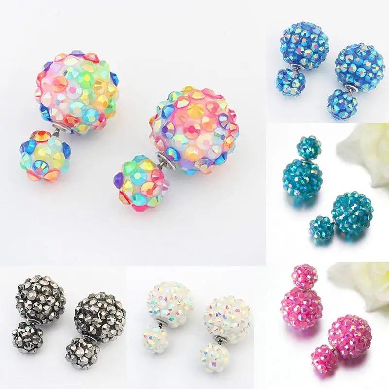 HOT Stylish Flower Ball Earrings Double Side  Crystal  Earrings Big Beads Earrings Women
