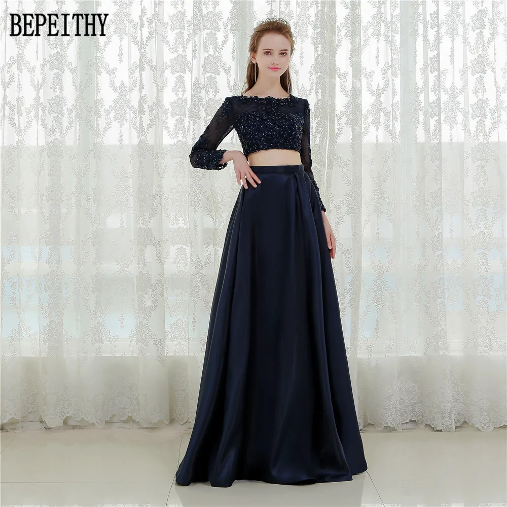 10  BEPEITHY New Design 2017 Long Sleeve Two Pieces Prom Dresses Vestido De Festa Longo Lace Satin Prom Evening Party Dresses (3)