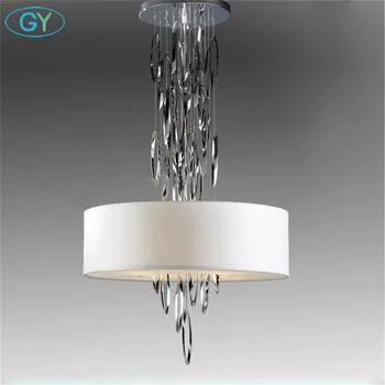 

Art Design Modern LED Lustre Chandeliers Fabric lampshade lumiere hanging lighting fixture Stainless Steel decoration chandelier