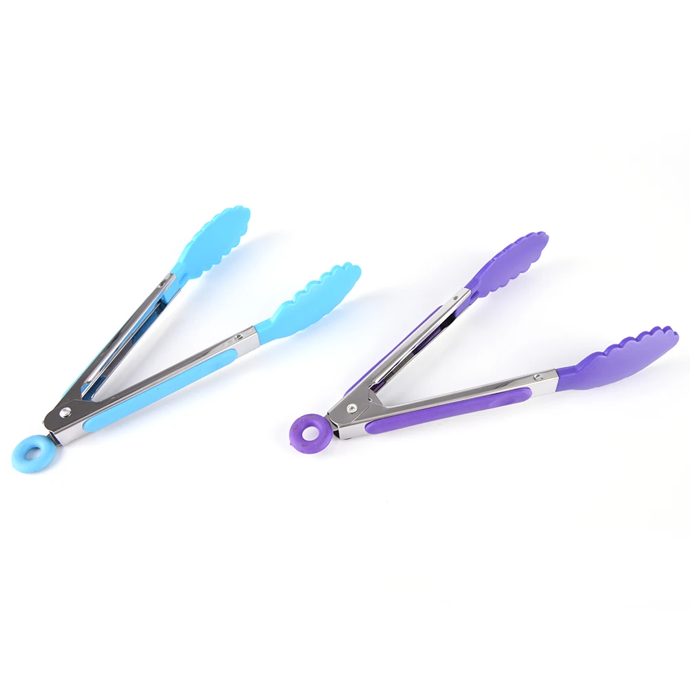 

BBQ Clip Kitchen Tongs Stainless steel Silicone Salad Bread Cooking Food Serving Tongs Kitchen Tools 6 Colors