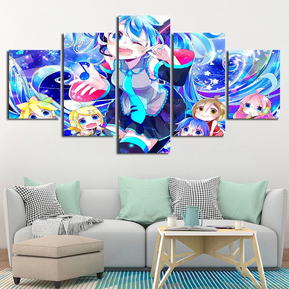 Wall Animation Painting 5 Piece Hatsune Miku Modular Pictures For Kids Room Canvas Printed Poster Decor Frame Artworks Cuadros | Дом и сад