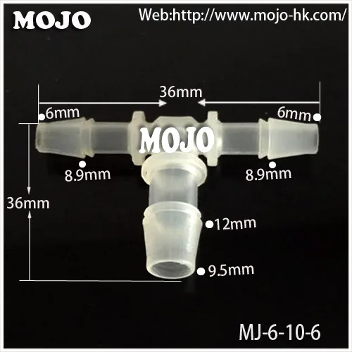 

Free shipping!! MJ-T6-10-6 Reducing multiple tee hose connector 6.4mm to 9.5mm barbed type connectors (100pcs/lots)