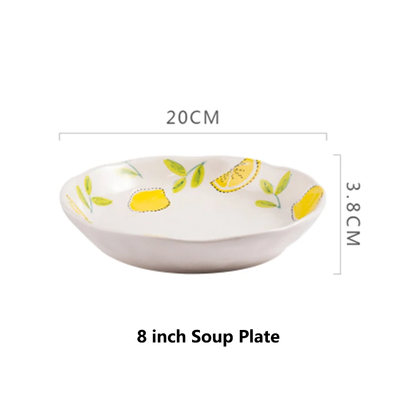 Высокое качество лимонный узор блюда и тарелки наборы обеденные тарелки стейк блюдо костяного фарфора западные тарелки блюда - Цвет: 8inch Soup Plate