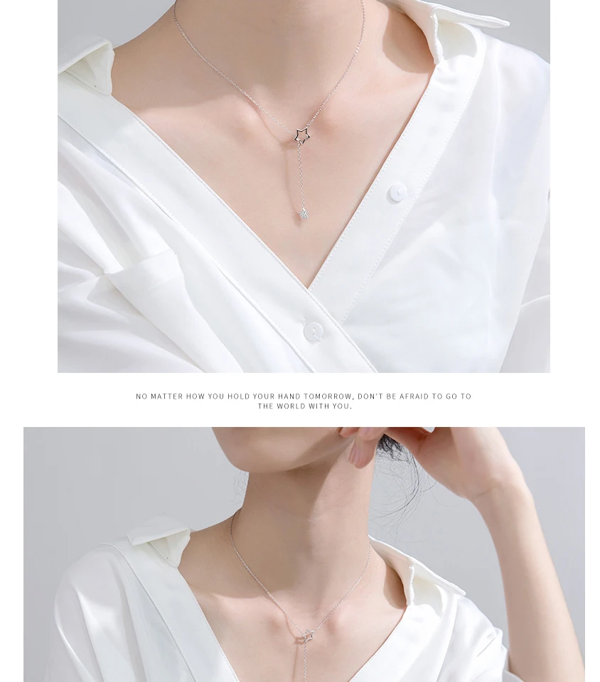925 Sterling Silver Star Pendant Necklace Cubic Zirconia Micro Paved Fashion Jewely Sex Small Choker Necklaces For Women Girls (8)