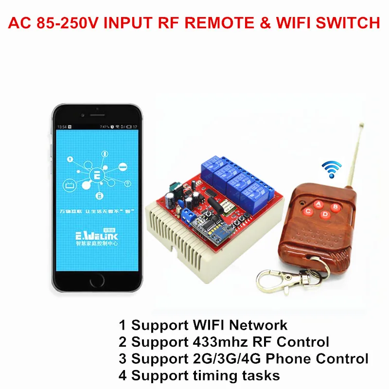 2017 New Digital Remote Control Switch 220v Wifi Light Schakelaar 4 Way