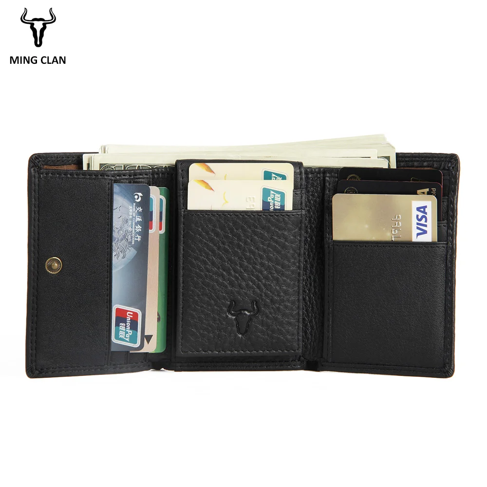 

Mingclan Vintage Trifold Genuine Leather Wallet Men Design Cowhide Leather ID Card Holder Male Purse Short Coin Pocket Bag Purse