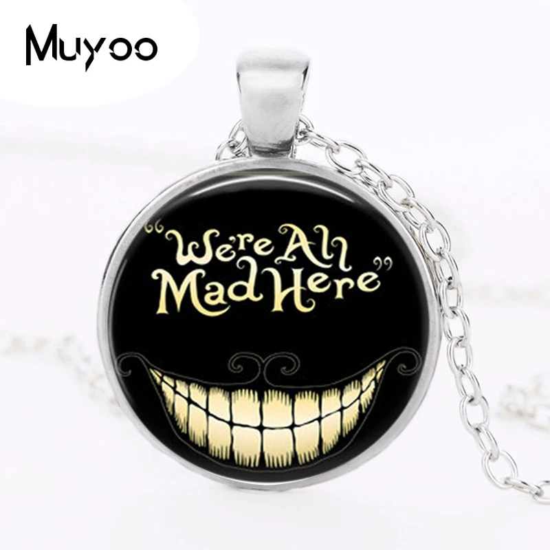 

Alice film hatter jewelery We're all Mad Here Necklace Pendant Bronze &silver medallion steampunk necklace