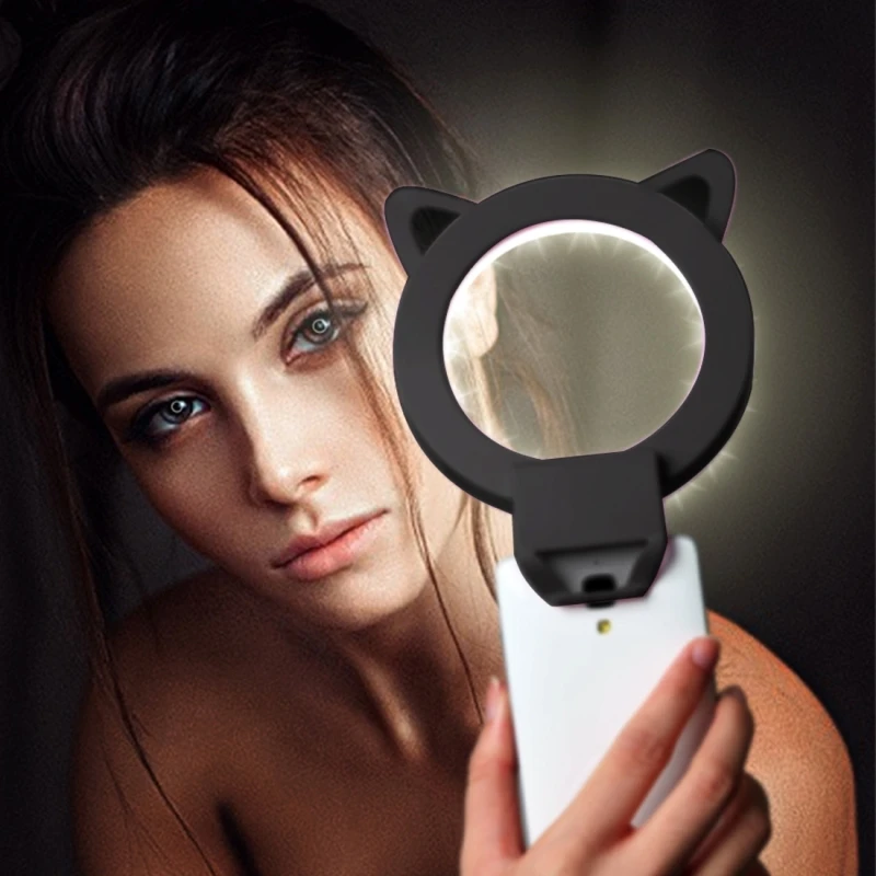 

PULUZ LED Selfie Light Phone Anchor Live Broadcast Cute Artifact Cat Ears Shape 3 Levels of Brightness Beauty 36 LEDs Fill Light