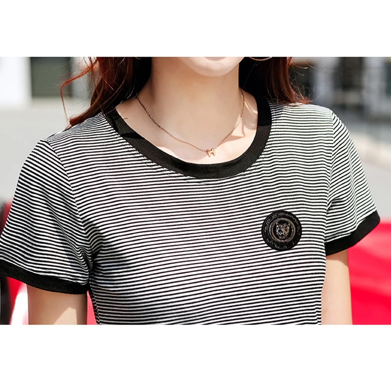 Shintimes Poleras Mujer Camiseta 2018 de la raya femenina Camiseta mujeres algodón Slim Camiseta Mujer verano Casual Camiseta femenina Shintimes Poleras Mujer Camiseta 2018 de la raya femenina Camiseta mujeres algodón Slim Camiseta Mujer verano Casual Camiseta femenina