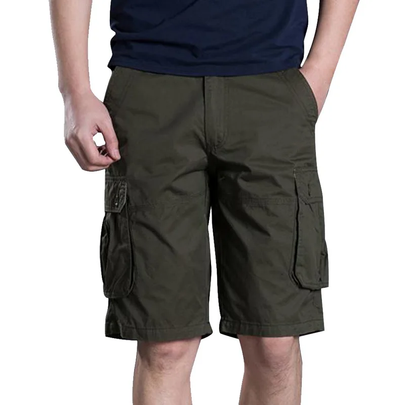 Army Green Sfit мужские рабочие шорты мульти-карманные повседневные шорты для пляжного досуга Твердые свободные большие стиль сафари тренировки брюки мужские плюс размер - Цвет: Army Green